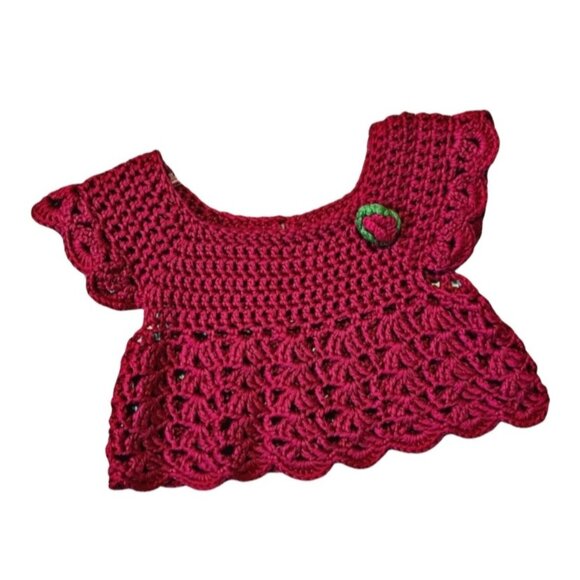Hand Crocheted Open Knit Flutter Sleeve Top 3-6 Months - Picture 1 of 6